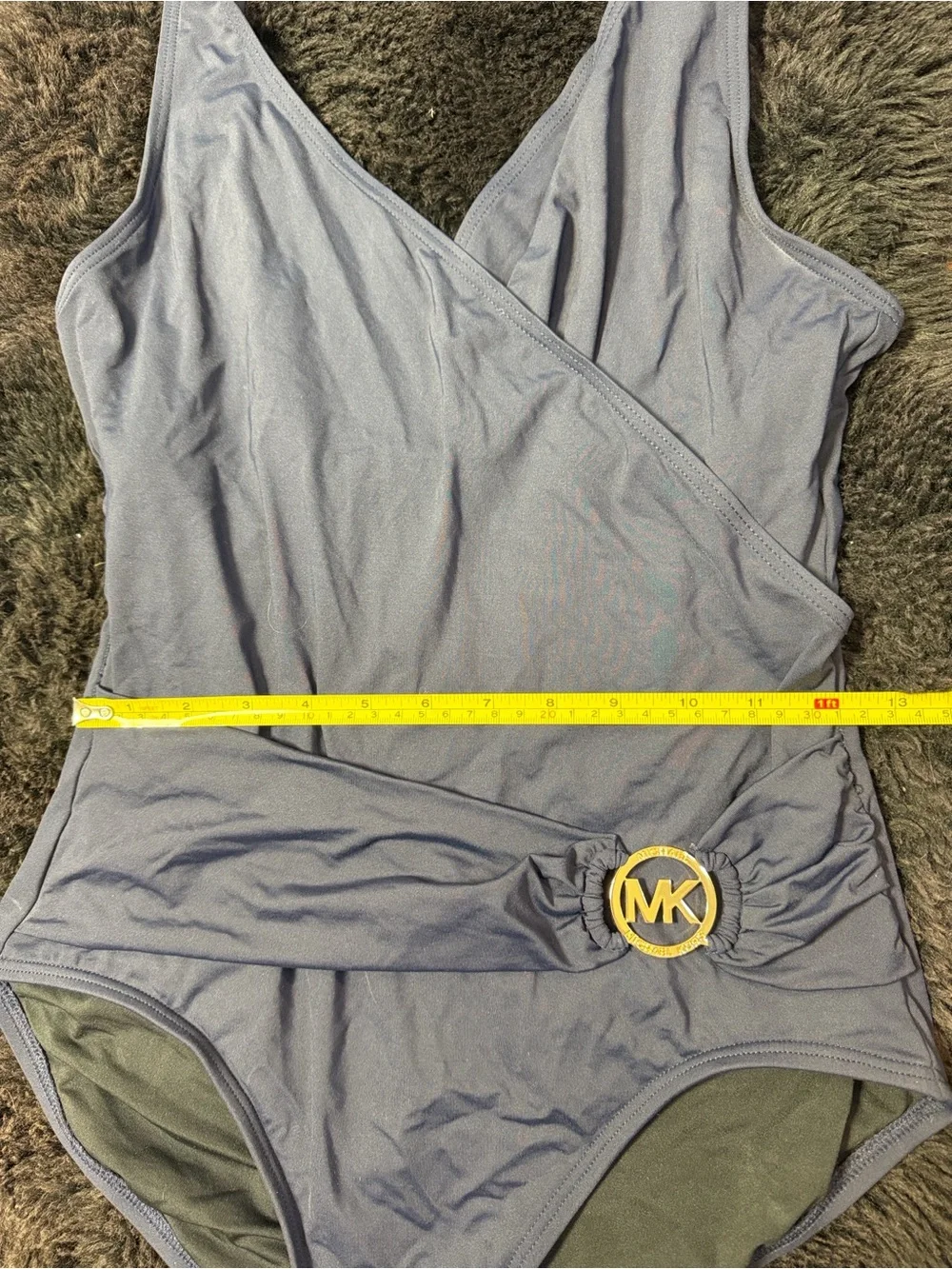 Michael Kors One Piece Blue Swimsuit w/Gold Circle Logo Hardware Women's Sz 12 - Picture 7 of 7